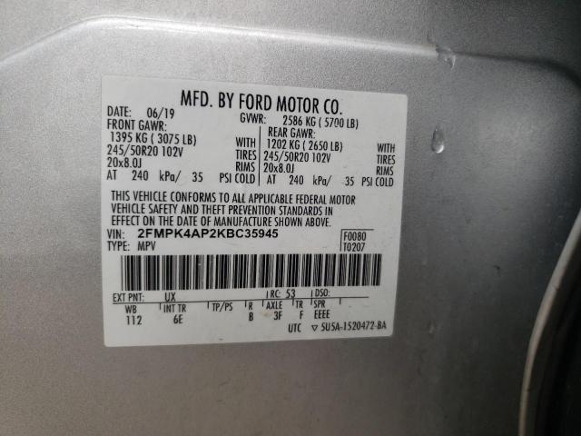 Photo 14 from auction – 2019 FORD EDGE ST with VIN 2FMPK4AP2KBC35945