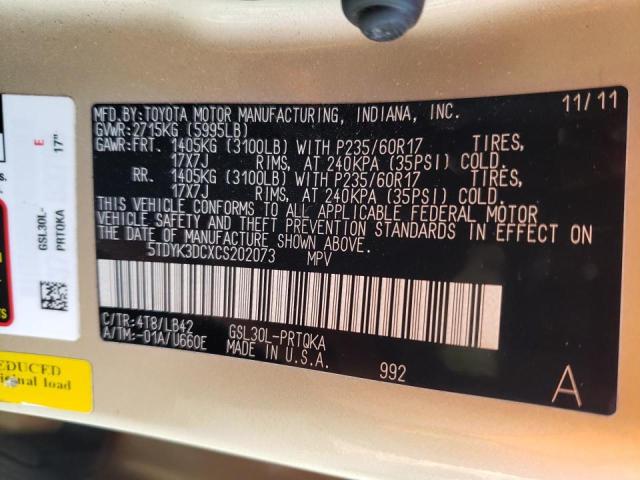 Photo 14 from auction – 2012 TOYOTA SIENNA XLE with VIN 5TDYK3DCXCS202073