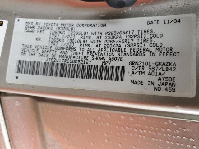 Photo 14 from auction – 2005 TOYOTA 4RUNNER LI with VIN JTEZU17R650052127