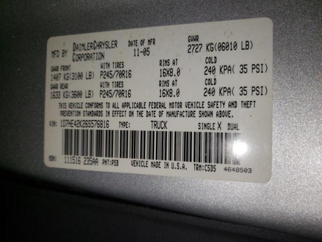 Photo 14 from auction – 2006 DODGE DAKOTA SLT with VIN 1D7HE42K26S576816