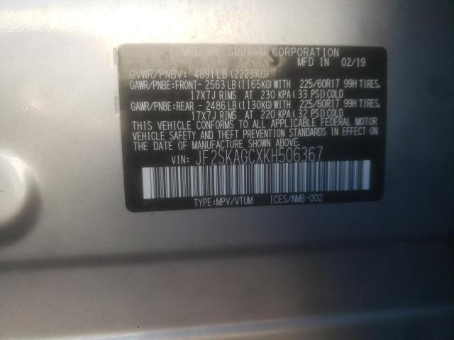 Photo 14 from auction – 2019 SUBARU FORESTER P with VIN JF2SKAGCXKH506367