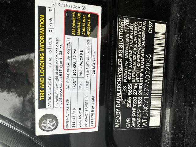 Photo 10 from auction – 2007 MERCEDES-BENZ S 550 with VIN WDDNG71X77A022836