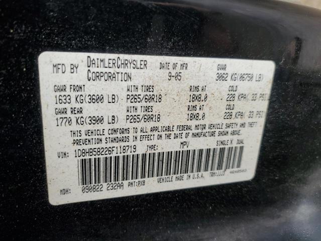 Photo 14 from auction – 2006 DODGE DURANGO LI with VIN 1D8HB58226F118719