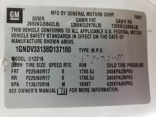 Photo 14 from auction – 2008 CHEVROLET UPLANDER L with VIN 1GNDV33138D137180
