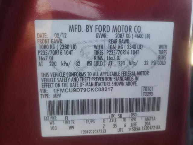 Photo 14 from auction – 2012 FORD ESCAPE XLT with VIN 1FMCU9D79CKC08217