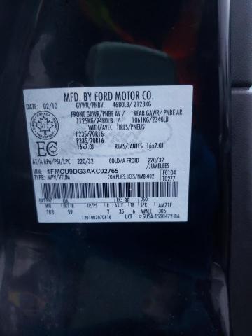 Photo 14 from auction – 2010 FORD ESCAPE XLT with VIN 1FMCU9DG3AKC02765