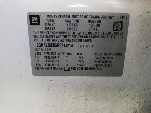 Photo 14 from auction – 2016 GMC TERRAIN SL with VIN 2GKALMEK5G6314214