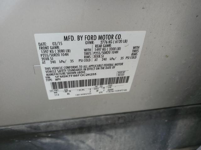 Photo 14 from auction – 2015 FORD EXPLORER L with VIN 1FM5K7F88FGC26255