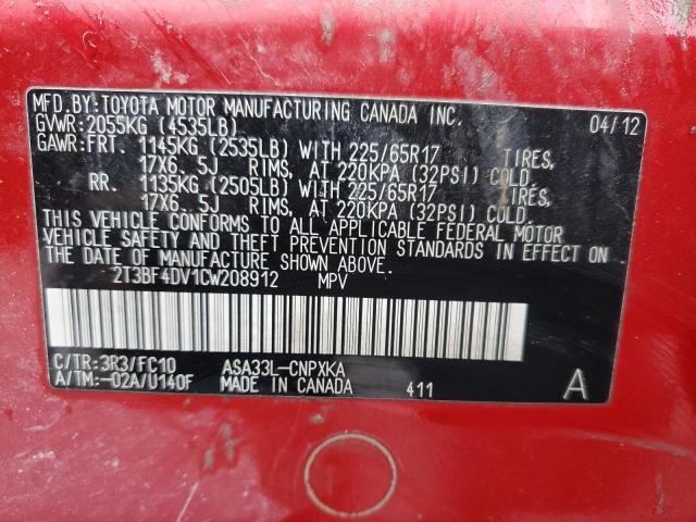 Photo 14 from auction – 2012 TOYOTA RAV4 with VIN 2T3BF4DV1CW208912