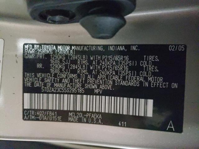 Photo 14 from auction – 2005 TOYOTA SIENNA CE with VIN 5TDZA23C55S295185