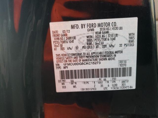 Photo 14 from auction – 2012 FORD ESCAPE XLT with VIN 1FMCU0DG5CKC15273