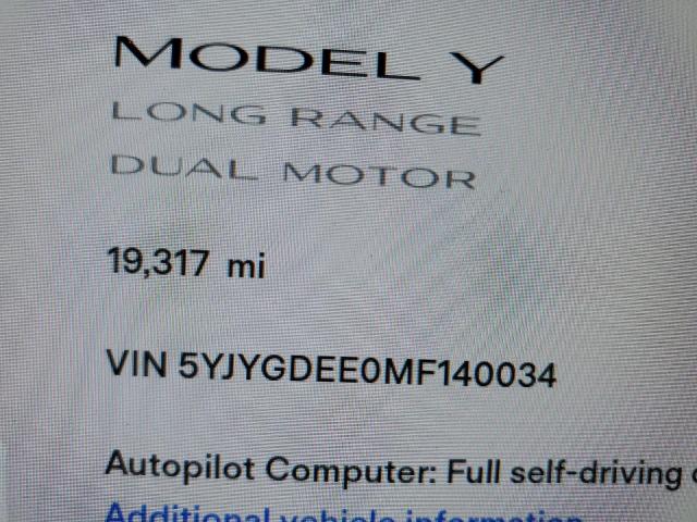 Photo 9 from auction – 2021 TESLA MODEL Y with VIN 5YJYGDEE0MF140034