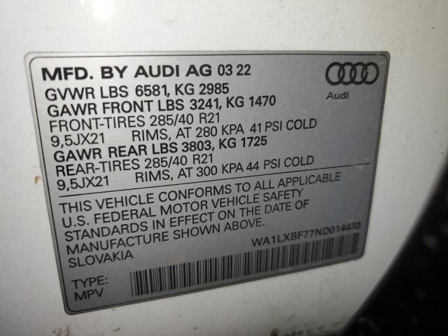 Photo 14 from auction – 2022 AUDI Q7 PREMIUM with VIN WA1LXBF77ND014433