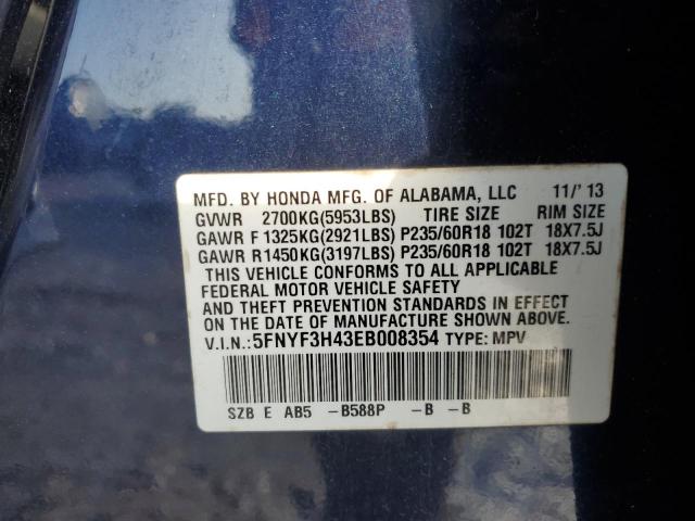 Photo 14 from auction – 2014 HONDA PILOT EX with VIN 5FNYF3H43EB008354