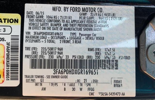 Photo 10 from auction – 2016 FORD FUSION SE with VIN 3FA6P0HDXGR169651