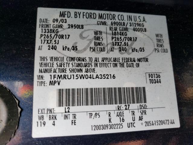 Photo 14 from auction – 2004 FORD EXPEDITION with VIN 1FMRU15W04LA35216