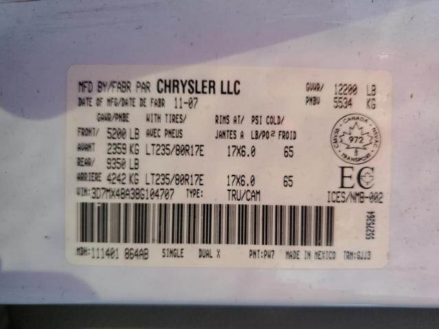 Photo 10 from auction – 2008 DODGE RAM 3500 S with VIN 3D7MX48A38G104707
