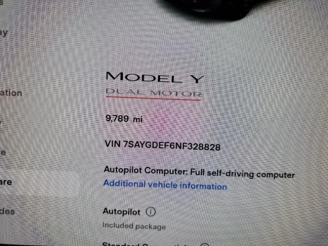 Photo 9 from auction – 2022 TESLA MODEL Y with VIN 7SAYGDEF6NF328828