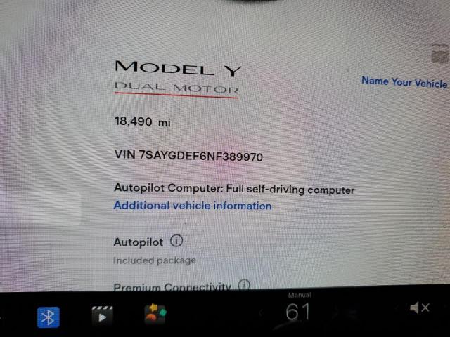 Photo 9 from auction – 2022 TESLA MODEL Y with VIN 7SAYGDEF6NF389970