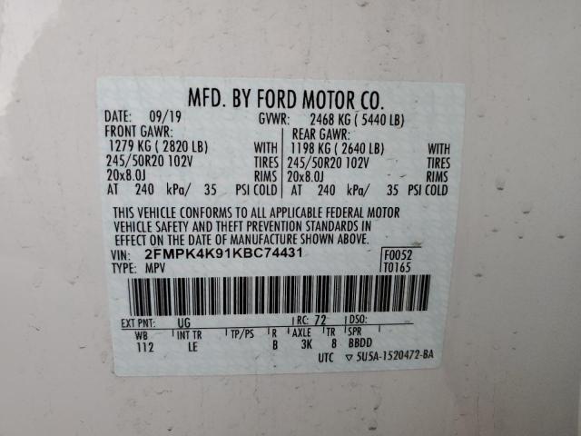 Photo 14 from auction – 2019 FORD EDGE TITAN with VIN 2FMPK4K91KBC74431