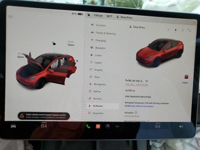 Photo 9 from auction – 2022 TESLA MODEL Y with VIN 7SAYGDEF1NF377130