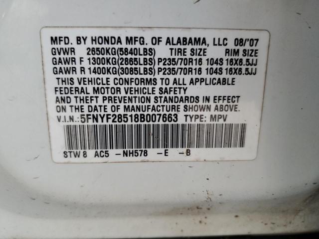 Photo 14 from auction – 2008 HONDA PILOT EXL with VIN 5FNYF28518B007663