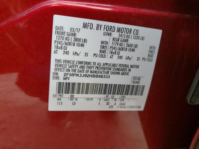 Photo 14 from auction – 2017 FORD EDGE SEL with VIN 2FMPK3J92HBB68333