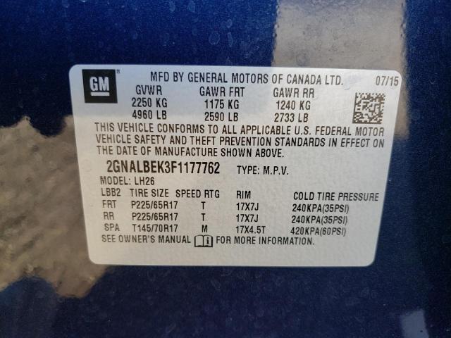 Photo 14 from auction – 2015 CHEVROLET EQUINOX LT with VIN 2GNALBEK3F1177762