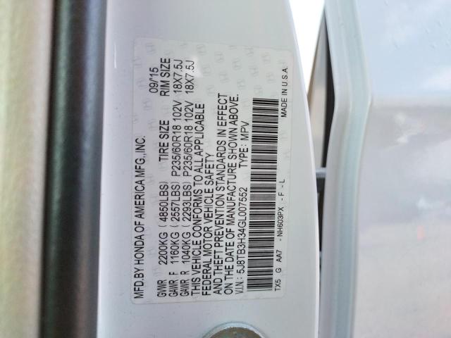 Photo 14 from auction – 2016 ACURA RDX with VIN 5J8TB3H34GL007552