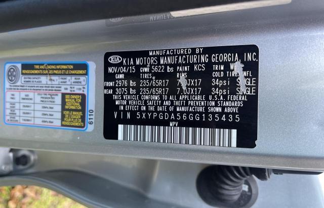 Photo 10 from auction – 2016 KIA SORENTO LX with VIN 5XYPGDA56GG135435
