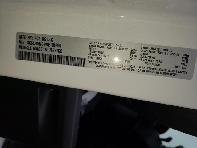 Photo 14 from auction – 2022 RAM PROMASTER with VIN 3C6LRVNG9NE106961