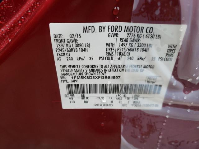 Photo 14 from auction – 2015 FORD EXPLORER X with VIN 1FM5K8D8XFGB94997
