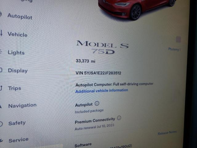 Photo 9 from auction – 2018 TESLA MODEL S with VIN 5YJSA1E22JF283512