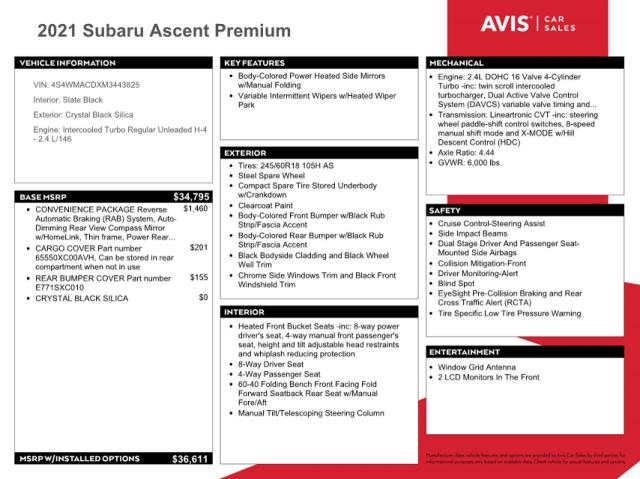 Photo 13 from auction – 2021 SUBARU ASCENT PRE with VIN 4S4WMACDXM3443825