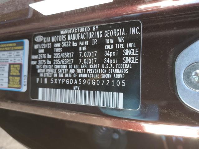 Photo 14 from auction – 2016 KIA SORENTO LX with VIN 5XYPGDA59GG072105