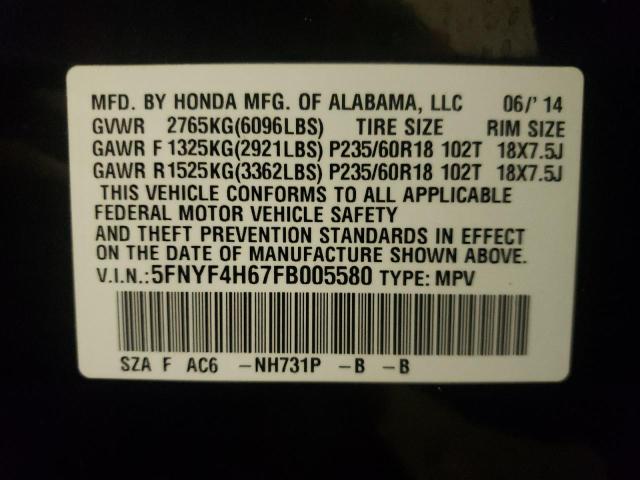Photo 14 from auction – 2015 HONDA PILOT EXL with VIN 5FNYF4H67FB005580