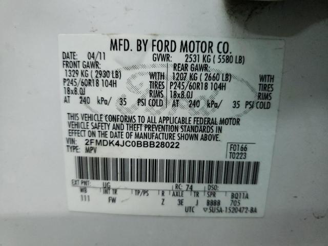 Photo 14 from auction – 2011 FORD EDGE SEL with VIN 2FMDK4JC0BBB28022