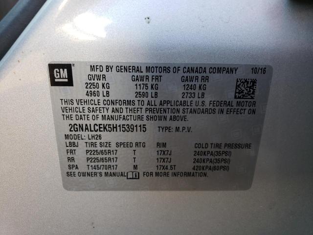Photo 14 from auction – 2017 CHEVROLET EQUINOX LT with VIN 2GNALCEK5H1539115