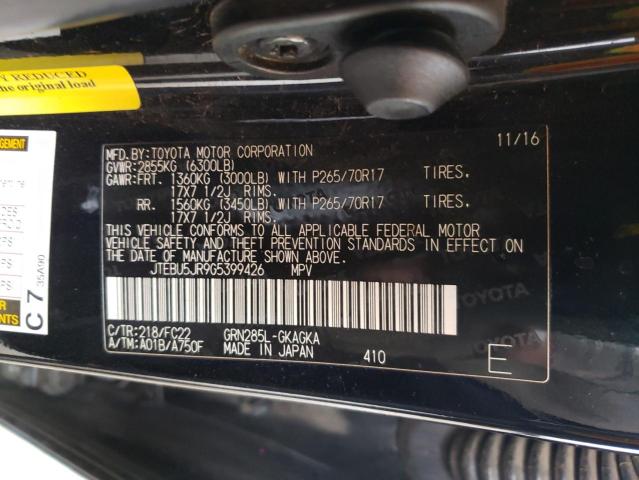 Photo 14 from auction – 2016 TOYOTA 4RUNNER SR with VIN JTEBU5JR9G5399426