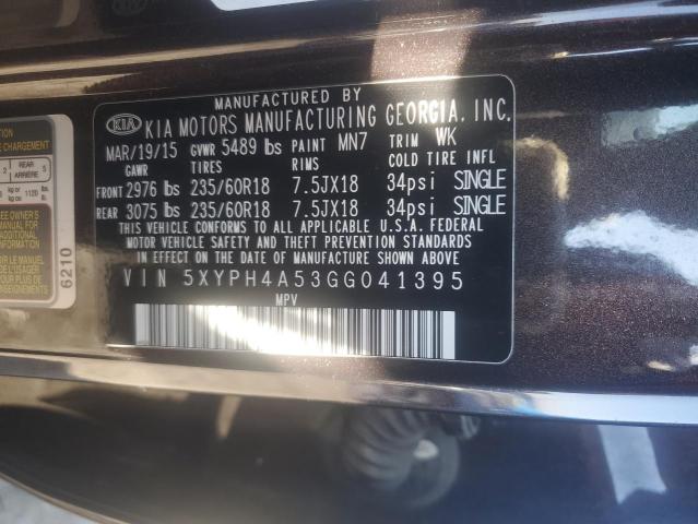 Photo 14 from auction – 2016 KIA SORENTO EX with VIN 5XYPH4A53GG041395