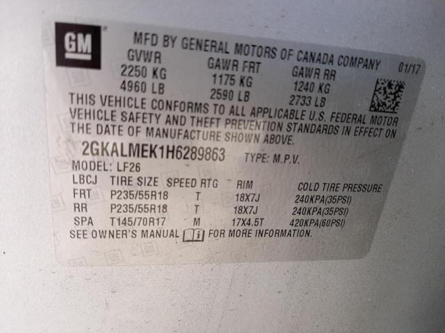 Photo 10 from auction – 2017 GMC TERRAIN SL with VIN 2GKALMEK1H6289863