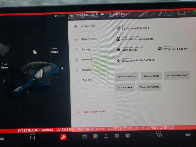 Photo 9 from auction – 2022 TESLA MODEL 3 with VIN 5YJ3E1EA9NF348944