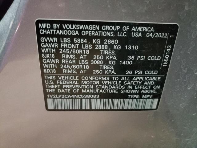Photo 14 from auction – 2022 VOLKSWAGEN ATLAS SE with VIN 1V2LP2CA4NC538083