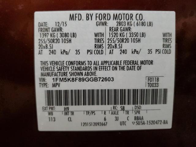 Photo 14 from auction – 2016 FORD EXPLORER L with VIN 1FM5K8F89GGB72603