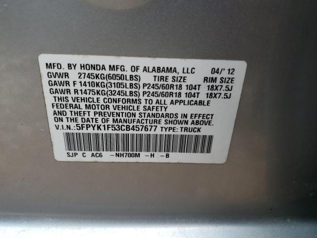 Photo 14 from auction – 2012 HONDA RIDGELINE with VIN 5FPYK1F53CB457677