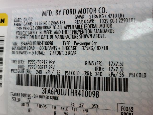Photo 10 from auction – 2017 FORD FUSION SE with VIN 3FA6P0LU1HR410098