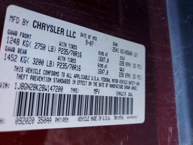 Photo 14 from auction – 2008 JEEP LIBERTY SP with VIN 1J8GN28K28W147200
