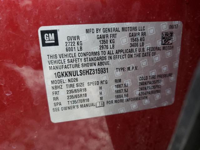 Photo 14 from auction – 2017 GMC ACADIA SLT with VIN 1GKKNULS6HZ315931