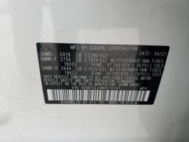 Photo 14 from auction – 2021 SUBARU OUTBACK ON with VIN 4S4BTGLD4M3210141