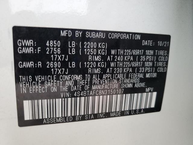 Photo 14 from auction – 2022 SUBARU OUTBACK PR with VIN 4S4BTAFC8N3150107